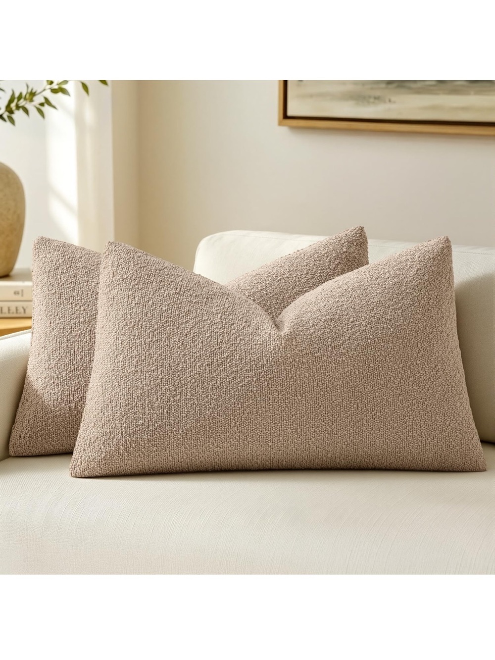 MIULEE 12x20 Decorative Lumbar Boucle Couch Pillow Covers Camel 2972/bb8-1:v